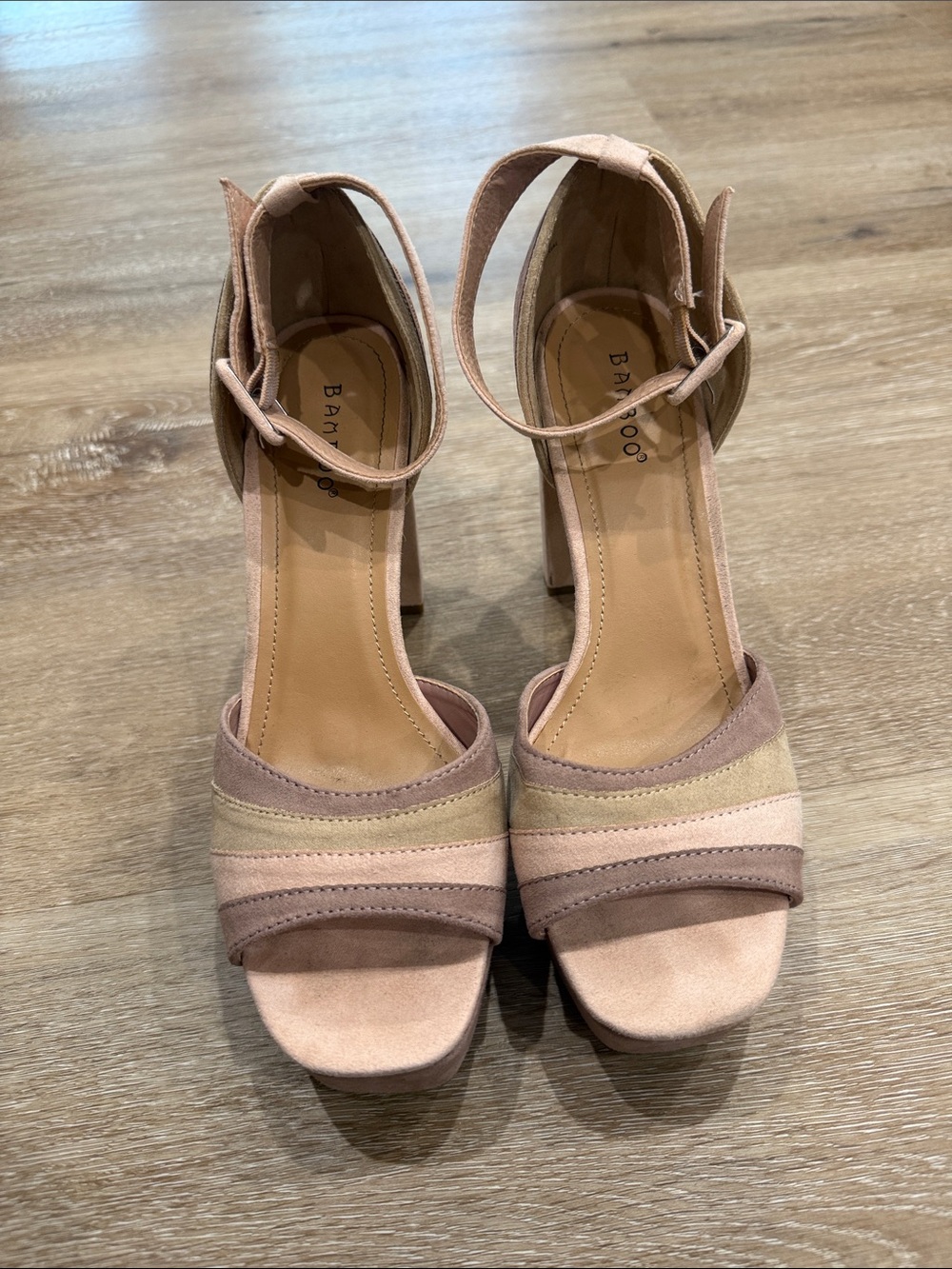 BAMBOO Pink, Taupe and Cream Suede Platform Block Heels